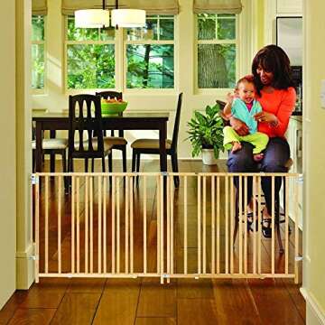 Toddleroo by North States Extra Wide Swing Wooden Gate, Fits 60"- 103" Wide. Hardware Mount. Extra Wide Baby Gate, Child Gates for Wide Openings. Made in USA (27" Tall, Sustainable Hardwood)