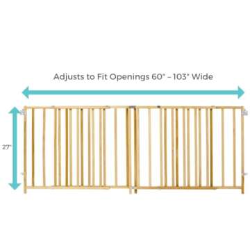 Toddleroo by North States Extra Wide Swing Wooden Gate, Fits 60"- 103" Wide. Hardware Mount. Extra Wide Baby Gate, Child Gates for Wide Openings. Made in USA (27" Tall, Sustainable Hardwood)