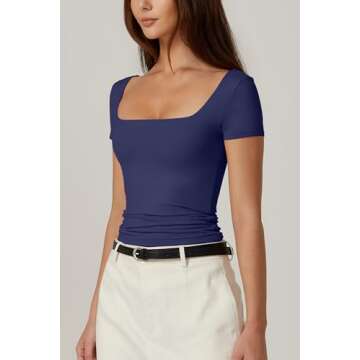 Stylish QINSEN Square Neck Tee for Women - Comfort & Trend