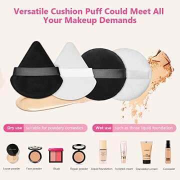 Ainiv 8PCS Powder Puffs, 2.76 inch Pure Cotton Triangle Powder Puff + Washable Large Body Makeup Powder Puff for Loose Powder Mineral Powder Body Powder Cotton Cosmetic Foundation Sponge Makeup Tool