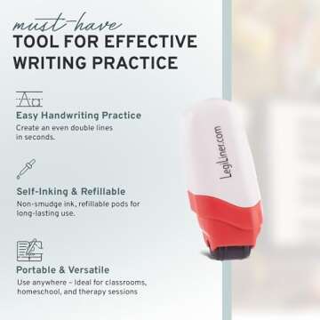 LEGILINER 3/8" Double Solid Line (White) Wide Rule Teacher Stamp – Two-Line Handwriting Pattern. C...