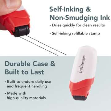 LEGILINER 3/8" Double Solid Line (White) Wide Rule Teacher Stamp – Two-Line Handwriting Pattern. Classroom & Home Use. Refillable Ink Writing Practice Roller Stamp for Primary School.