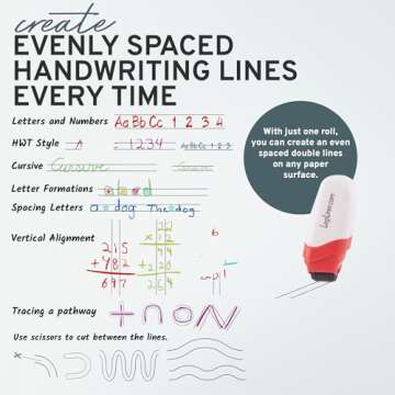LEGILINER 3/8" Double Solid Line (White) Wide Rule Teacher Stamp – Two-Line Handwriting Pattern. Classroom & Home Use. Refillable Ink Writing Practice Roller Stamp for Primary School.