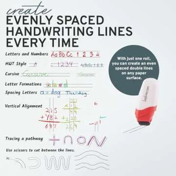 LEGILINER 3/8" Double Solid Line (White) Wide Rule Teacher Stamp – Two-Line Handwriting Pattern. Classroom & Home Use. Refillable Ink Writing Practice Roller Stamp for Primary School.