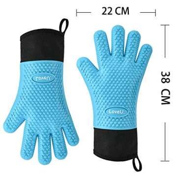 Loveuing Kitchen Oven Gloves - Silicone and Cotton Double-Layer Heat Resistant Oven Mitts/BBQ Gloves...