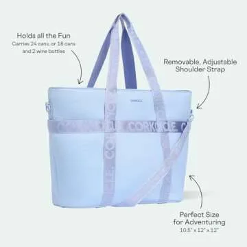 Corkcicle Estelle Tote Cooler Bag, Periwinkle, 14” x 21” – Keep Cool with Portable Tote Bag – Tote Essentials, Carry Picnic Blanket, Yoga Mat, & More