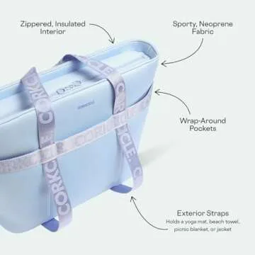 Corkcicle Estelle Tote Cooler Bag, Periwinkle, 14” x 21” – Keep Cool with Portable Tote Bag – Tote Essentials, Carry Picnic Blanket, Yoga Mat, & More