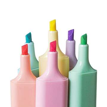 ROTCROSS Aesthetic Cute Highlighters Mild Assorted Colors With Soft Chisel Tip,Dry Fast Easy to Hold,for Journal Bible Planner Notes School Office Supplies,6 Pack Set Students Children Gift