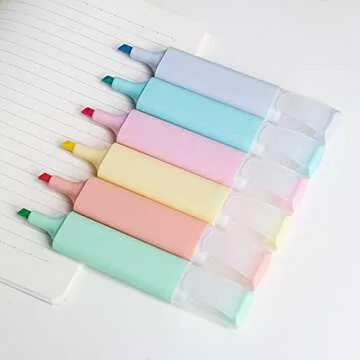 ROTCROSS Aesthetic Cute Highlighters Mild Assorted Colors With Soft Chisel Tip,Dry Fast Easy to Hold,for Journal Bible Planner Notes School Office Supplies,6 Pack Set Students Children Gift