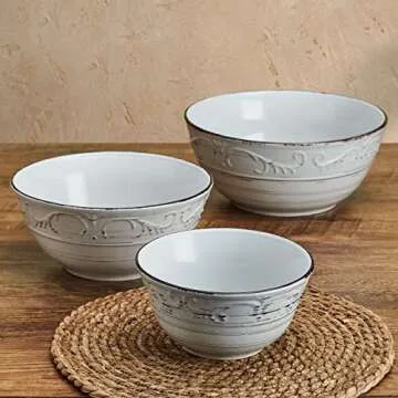 Pfaltzgraff Trellis Serving Bowls Set of 3 in White