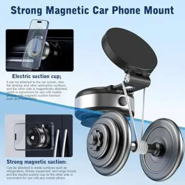 hepanio Electric Vacuum Magnetic Suction Phone Holder,Adjustable Suction Cup Phone Mount for Car,Foldable Smart Double-Sided Magnetic Phone Holder (Upgraded Black-Adjustable Telescopic Bracket)