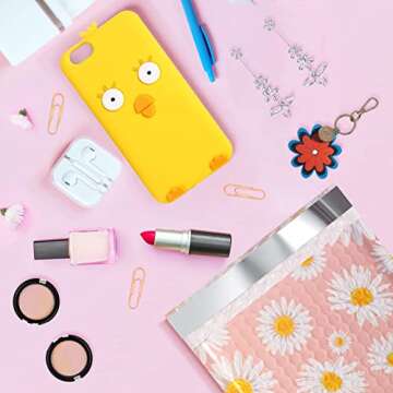 Metronic Bubble Mailers 6x10 Inch 100Pack, Pink Poly Bubble Mailers, Self-Seal Adhesion Small Bubble Mailers, Cute Padded Mailers for Jewelry, Small items, Fancy Daisies, Bubble Mailer Usable Size 6x9