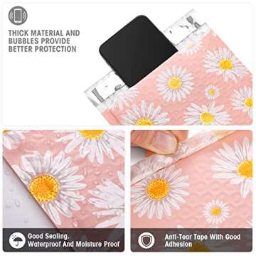 Metronic Bubble Mailers 6x10 Inch 100Pack, Pink Poly Bubble Mailers, Self-Seal Adhesion Small Bubble Mailers, Cute Padded Mailers for Jewelry, Small items, Fancy Daisies, Bubble Mailer Usable Size 6x9