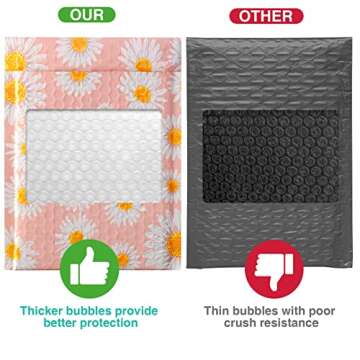 Metronic Bubble Mailers 6x10 Inch 100Pack, Pink Poly Bubble Mailers, Self-Seal Adhesion Small Bubble Mailers, Cute Padded Mailers for Jewelry, Small items, Fancy Daisies, Bubble Mailer Usable Size 6x9