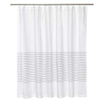 White Shower Curtain for Bathroom, Fabric Shower Curtains, 72x72 in, Farmhouse, Boho, White and Gray Striped Woven