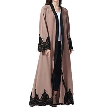Abetteric Womens Embroidered Dubai Style Cardi Robe Muslim Dresses Abaya Brown 2XL