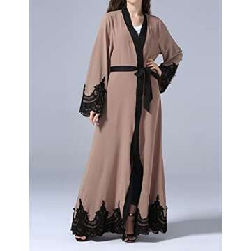 Abetteric Womens Embroidered Dubai Style Cardi Robe Muslim Dresses Abaya Brown 2XL