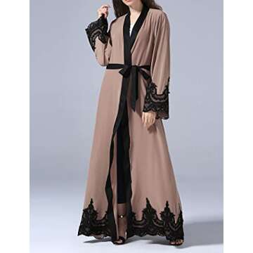 Abetteric Womens Embroidered Dubai Style Cardi Robe Muslim Dresses Abaya Brown 2XL