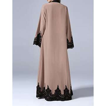 Abetteric Womens Embroidered Dubai Style Cardi Robe Muslim Dresses Abaya Brown 2XL