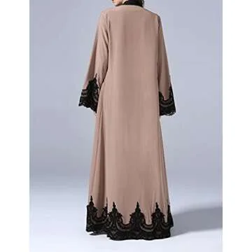 Abetteric Womens Embroidered Dubai Style Cardi Robe Muslim Dresses Abaya Brown 2XL