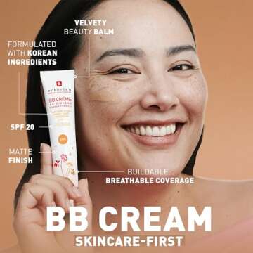 Erborian BB Cream with Ginseng, Tan (Dore) - Lightweight Buildable Coverage with SPF & Ultra-Soft Matte Finish Minimizes Pores & Imperfections - Korean Face Skincare - 1.5 Oz
