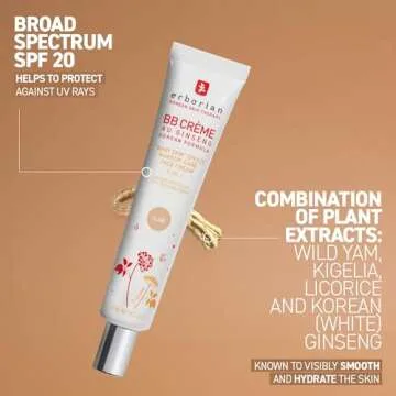 Erborian BB Cream with Ginseng, Tan (Dore) - Lightweight Buildable Coverage with SPF & Ultra-Soft Matte Finish Minimizes Pores & Imperfections - Korean Face Skincare - 1.5 Oz