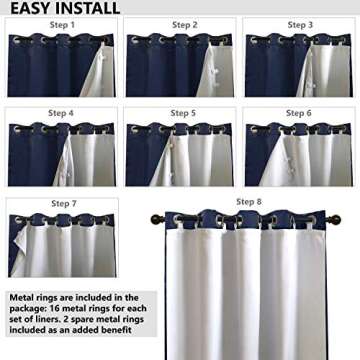 DriftAway Thermal Insulated 100 Percent Darkening Blackout Curtain Liner 2 Panels Each Liner Size 50 Inch by 80 Inch Rings Included Off White Panel