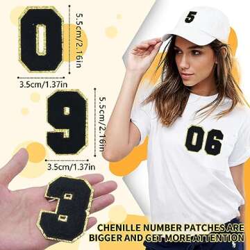 Chenille Iron on Number Patches, KJMYYXGS Black Varsity Number Patches Iron on Chenille Glitters Num...