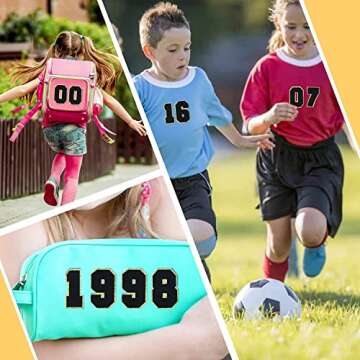 Chenille Iron on Number Patches, KJMYYXGS Black Varsity Number Patches Iron on Chenille Glitters Number Patches for Jackets Clothing(Black)