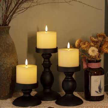 Jolnyus 3x3 inch Ivory Flameless Candles Set of 3 Flickering LED Candles Battery Operated with Remote Control Timers for Concert Fireplace Livingroom Party Dimmable Pillar Candles Flat top