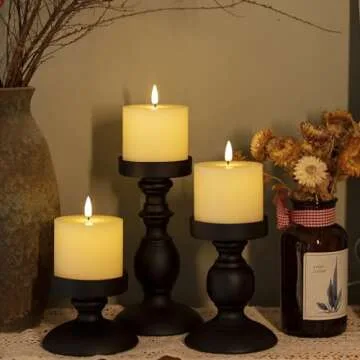 Jolnyus 3x3 inch Ivory Flameless Candles Set of 3 Flickering LED Candles Battery Operated with Remote Control Timers for Concert Fireplace Livingroom Party Dimmable Pillar Candles Flat top