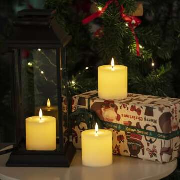 Jolnyus 3x3 inch Ivory Flameless Candles Set of 3 Flickering LED Candles Battery Operated with Remote Control Timers for Concert Fireplace Livingroom Party Dimmable Pillar Candles Flat top
