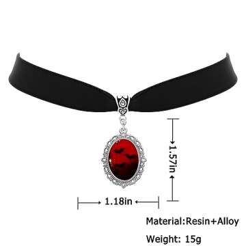 TKHLT Blood Bat Cameo Choker Necklace Gothic Red Cabochon Pendent Necklace Vampire Accessories for W...