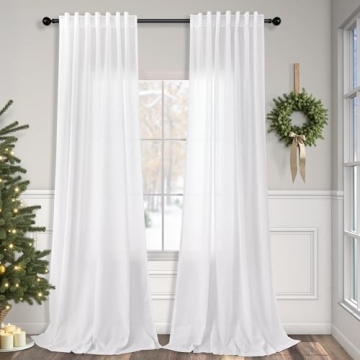 Elegant White Linen Curtains 108 Inches Long for Rooms
