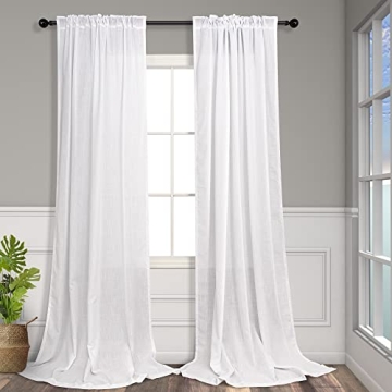 Elegant White Linen Curtains 108 Inches Long for Rooms