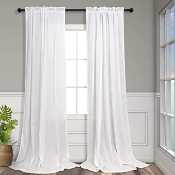 Elegant White Linen Curtains 108 Inches Long for Rooms