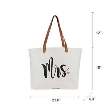 Lamyba Bride Tote Bag with Makeup Bag, Mrs Tote, Bridal Shower Gift, Canvas White