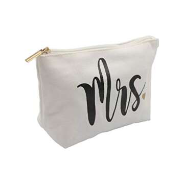 Lamyba Bride Tote Bag with Makeup Bag, Mrs Tote, Bridal Shower Gift, Canvas White