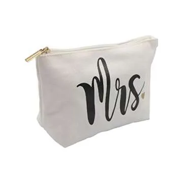 Lamyba Bride Tote Bag with Makeup Bag, Mrs Tote, Bridal Shower Gift, Canvas White