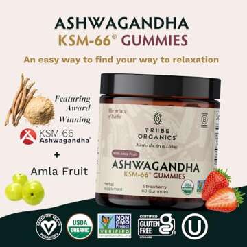 Ashwagandha KSM-66 Gummies for Adults - Pure Organic Root Extract Ayurvedic Supplement Gummy for Men...