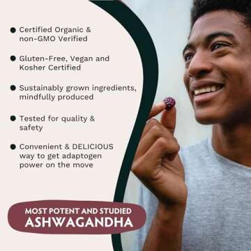 Ashwagandha KSM-66 Gummies for Adults - Pure Organic Root Extract Ayurvedic Supplement Gummy for Men & Women, Focus Mood Support Increase Energy Strength 600mg of Natural KSM66 for Superior Absorption