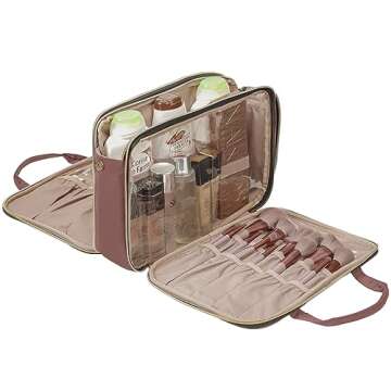 NISHEL Travel Makeup Bag Stand Up, Portable Cosmetic Organizer, Travel Cosmetic Case for Travel-Size Toiletries, Rosewood-Pink