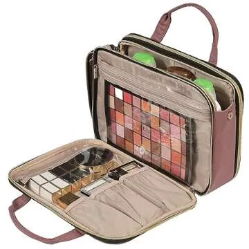 NISHEL Travel Makeup Bag Stand Up, Portable Cosmetic Organizer, Travel Cosmetic Case for Travel-Size Toiletries, Rosewood-Pink