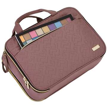 NISHEL Travel Makeup Bag Stand Up, Portable Cosmetic Organizer, Travel Cosmetic Case for Travel-Size Toiletries, Rosewood-Pink
