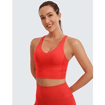 CRZ YOGA Y Back Longline Sports Bra for Women - V Neck Padded Racerback Sports Bra Crop Tank Top Dark Red Medium