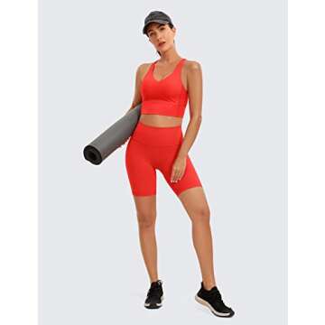 CRZ YOGA Y Back Longline Sports Bra for Women - V Neck Padded Racerback Sports Bra Crop Tank Top Dark Red Medium