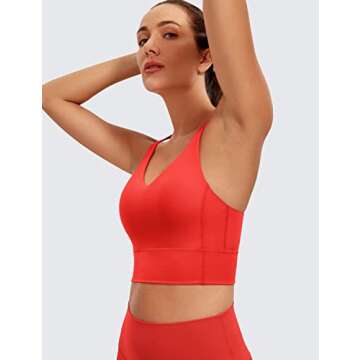 CRZ YOGA Y Back Longline Sports Bra for Women - V Neck Padded Racerback Sports Bra Crop Tank Top Dark Red Medium