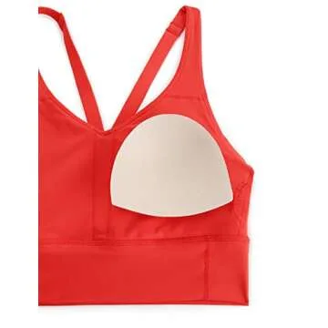 CRZ YOGA Y Back Longline Sports Bra for Women - V Neck Padded Racerback Sports Bra Crop Tank Top Dark Red Medium
