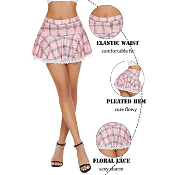 Avidlove Sexy Pleated Mini Skirt with Lace Ruffles