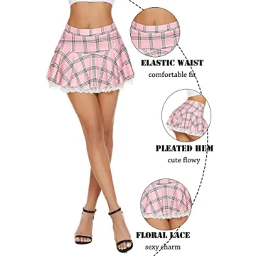 Avidlove Sexy Pleated Mini Skirt with Lace Ruffles